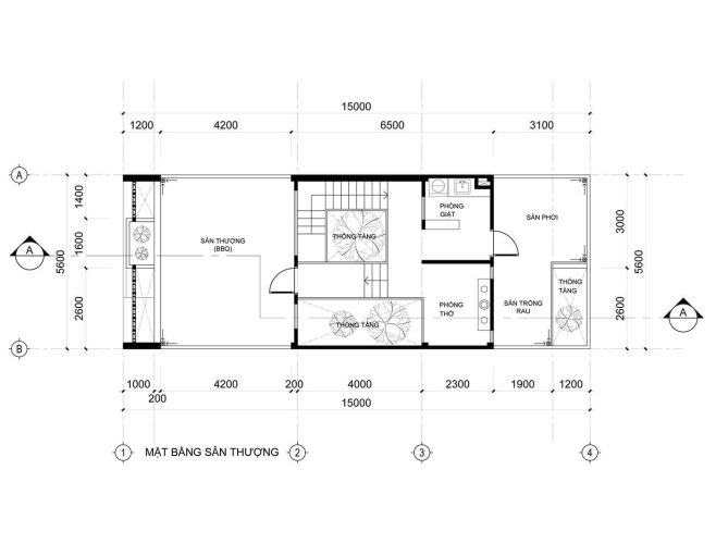 Mặt bằng tầng 3 mẫu nhà phố 3 tầng 5×20